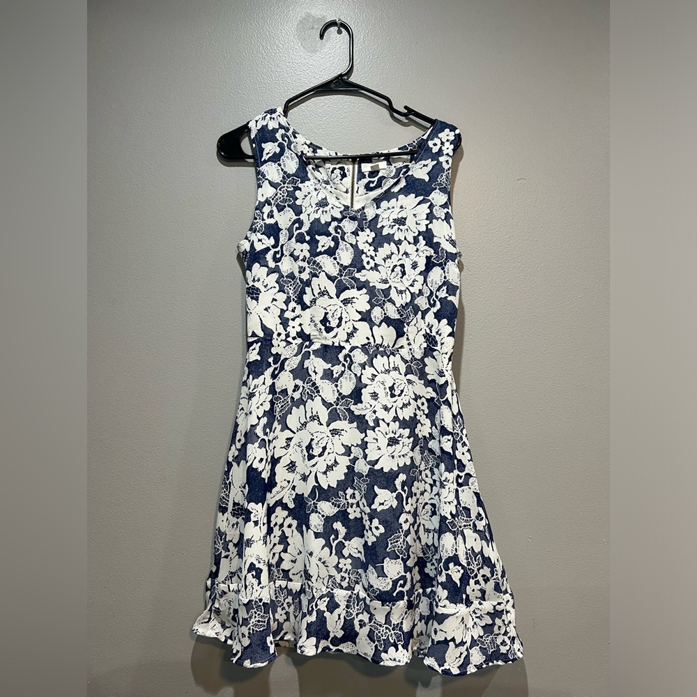Blue and White floral wedding guest dress